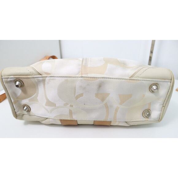 Coach Hampton Cream/White/Tan Signature Canvas and Leather Satchel Handbag 13338 - Picture 8 of 13
